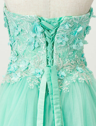 TWEED DRESS(ツイードドレス)のアクアミントロングドレス・チュール｜TD1813-AMTのトルソー上半身背面画像です。