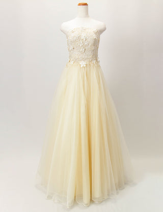 TWEED DRESS(ツイードドレス)のシャンパンロングドレス・チュール｜TD1813-CHAのトルソー全身正面画像です。