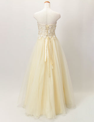 TWEED DRESS(ツイードドレス)のシャンパンロングドレス・チュール｜TD1813-CHAのトルソー全身背面画像です。