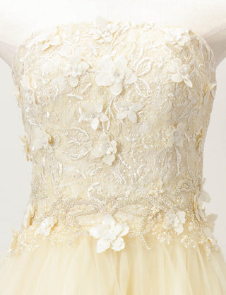 TWEED DRESS(ツイードドレス)のシャンパンロングドレス・チュール｜TD1813-CHAのトルソー上半身正面画像です。
