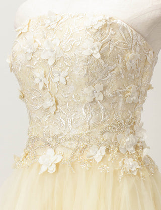 TWEED DRESS(ツイードドレス)のシャンパンロングドレス・サテン｜TD1813-CHAのトルソー上半身斜め画像です。
