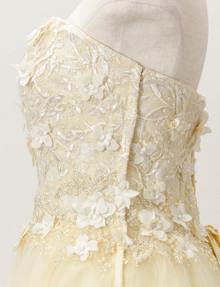 TWEED DRESS(ツイードドレス)のシャンパンロングドレス・チュール｜TD1813-CHAのトルソー上半身側面画像です。
