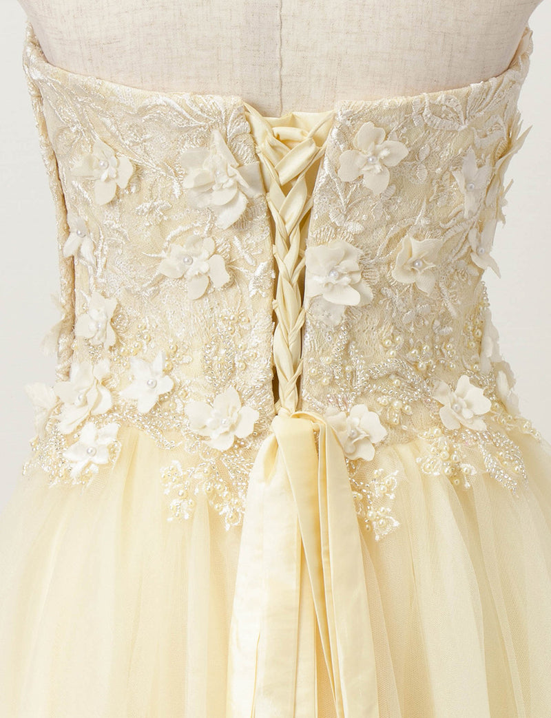 TWEED DRESS(ツイードドレス)のシャンパンロングドレス・チュール｜TD1813-CHAのトルソー上半身背面画像です。