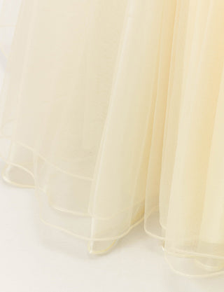 TWEED DRESS(ツイードドレス)のシャンパンロングドレス・チュール｜TD1813-CHAのスカート裾拡大画像です。