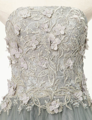 TWEED DRESS(ツイードドレス)のペールグレーロングドレス・チュール｜TD1813-PGYのトルソー上半身正面画像です。