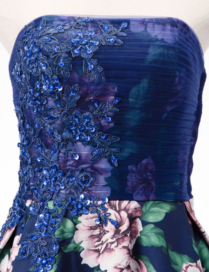 TWEED DRESS(ツイードドレス)のネイビーロングドレス・チュール/ツイルサテン｜TD1827-NYのトルソー上半身正面画像です。