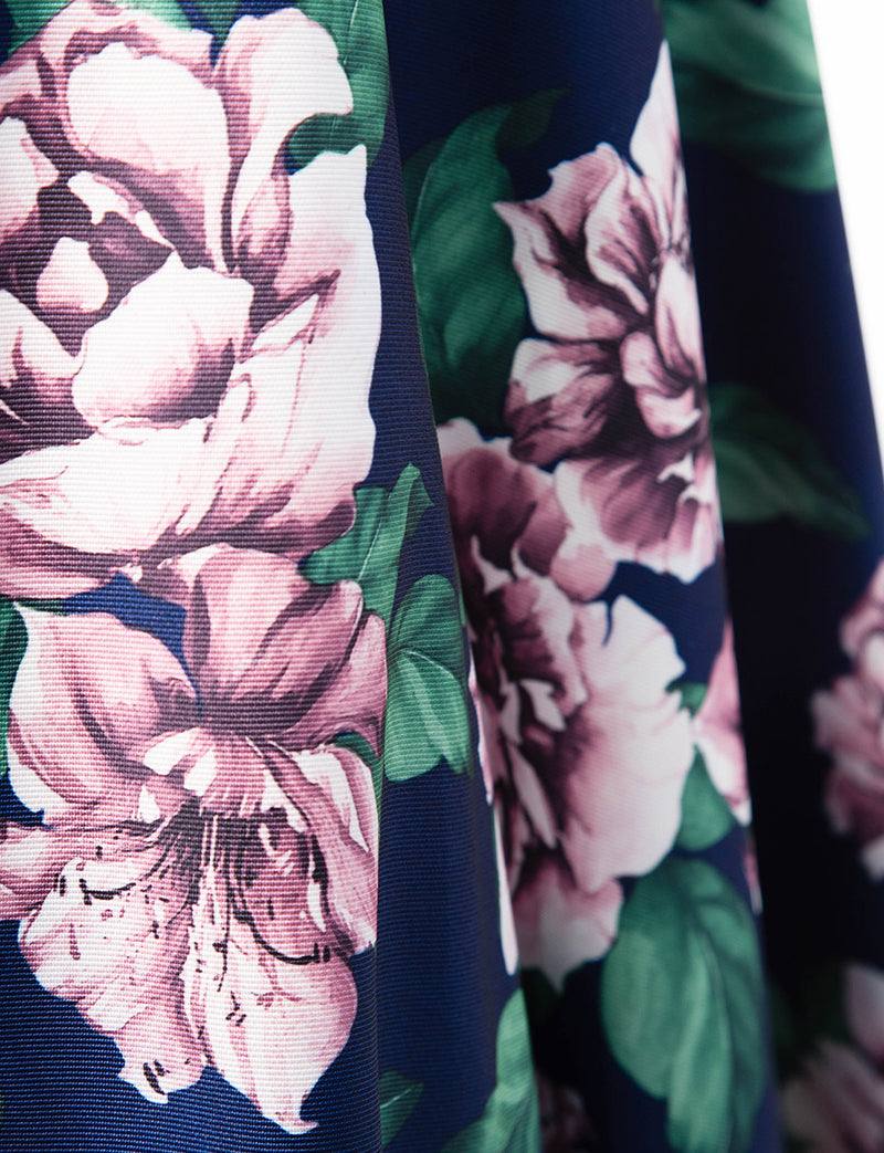 TWEED DRESS(ツイードドレス)のネイビーロングドレス・チュール/ツイルサテン｜TD1827-NYのスカート生地拡大画像です。