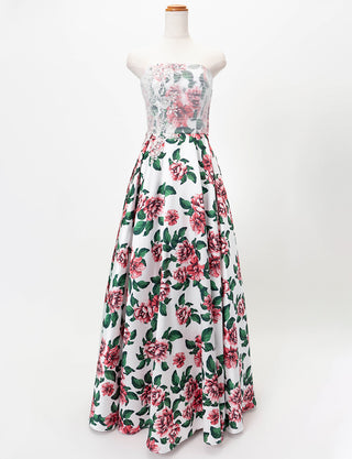 TWEED DRESS(ツイードドレス)のホワイトロングドレス・チュール/ツイルサテン｜TD1827-WTのトルソー全身正面画像です。
