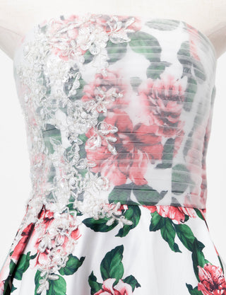 TWEED DRESS(ツイードドレス)のホワイトロングドレス・チュール/ツイルサテン｜TD1827-WTのトルソー上半身正面画像です。