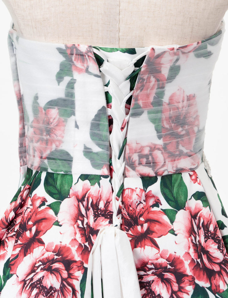 TWEED DRESS(ツイードドレス)のホワイトロングドレス・チュール/ツイルサテン｜TD1827-WTのトルソー上半身背面画像です。