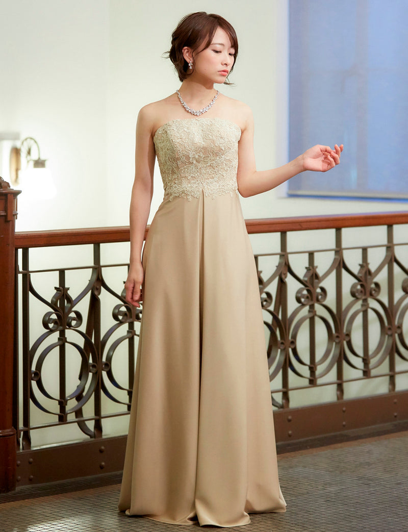 TWEED DRESS(ツイードドレス)のシャンパンゴールドロングドレス・サテン｜TD1830-CGDの全身正面画像です。