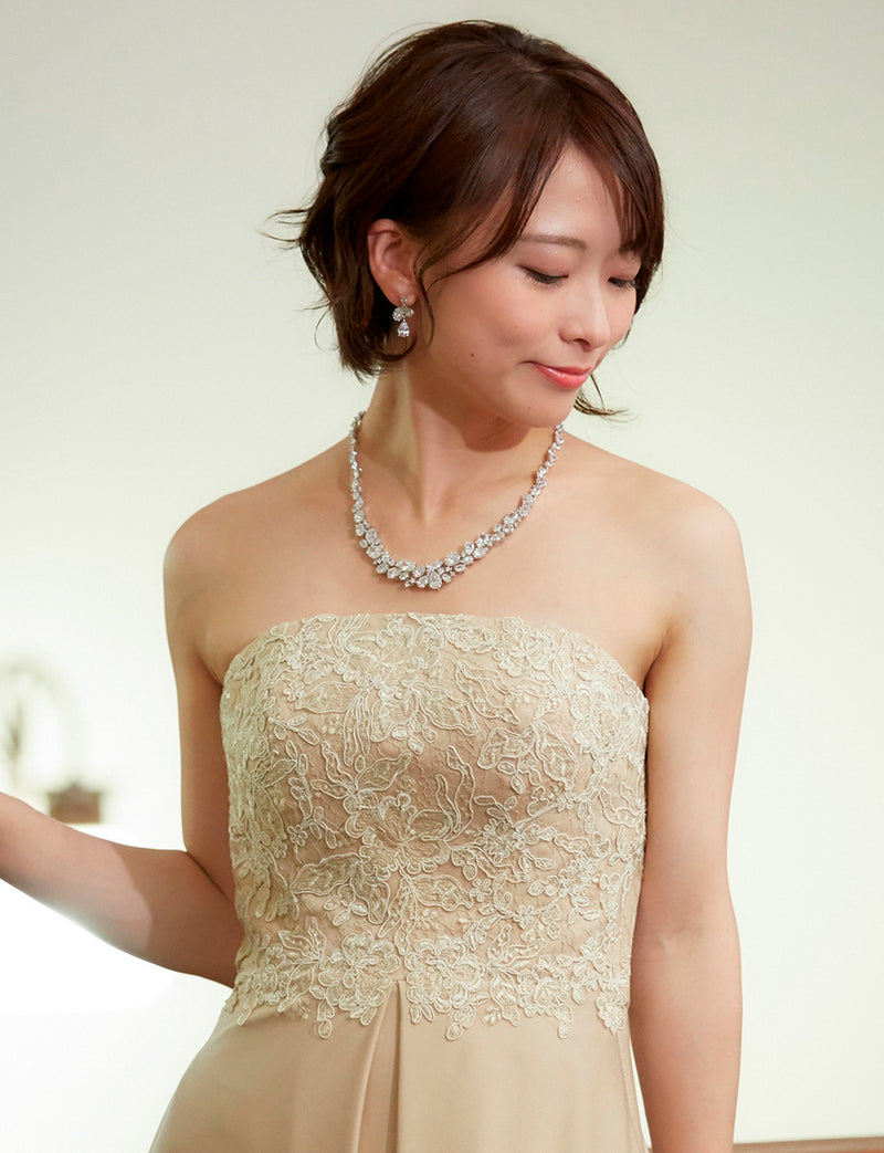 TWEED DRESS(ツイードドレス)のシャンパンゴールドロングドレス・サテン｜TD1830-CGDの上半身正面画像です。