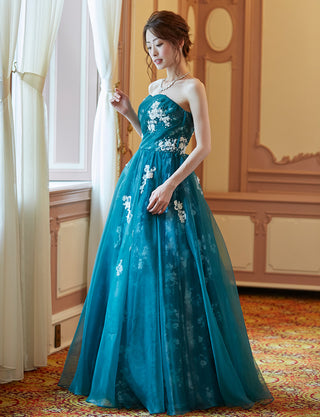 TWEED DRESS(ツイードドレス)のグリーンブラックロングドレス・オーガンジー｜TD1833-GNBKの全身斜め画像です。
