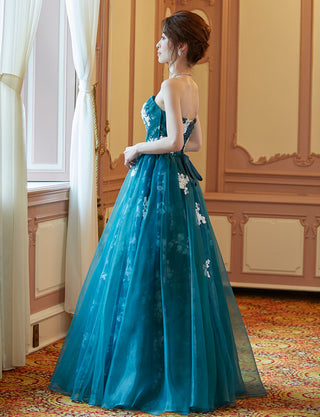 TWEED DRESS(ツイードドレス)のグリーンブラックロングドレス・オーガンジー｜TD1833-GNBKの全身側面画像です。