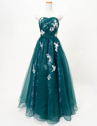 TWEED DRESS(ツイードドレス)のグリーンブラックロングドレス・オーガンジー｜TD1833-GNBKのトルソー全身正面画像です。
