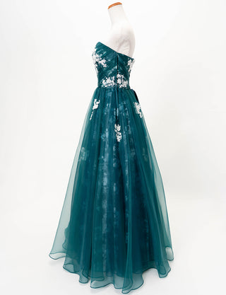 TWEED DRESS(ツイードドレス)のグリーンブラックロングドレス・オーガンジー｜TD1833-GNBKのトルソー全身側面画像です。