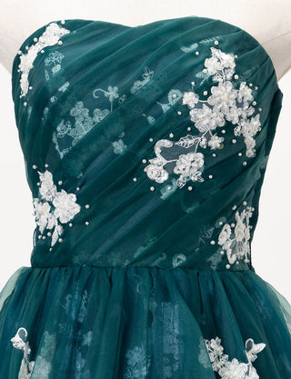 TWEED DRESS(ツイードドレス)のグリーンブラックロングドレス・オーガンジー｜TD1833-GNBKのトルソー上半身正面画像です。
