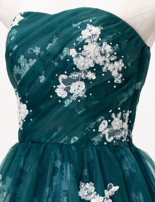 TWEED DRESS(ツイードドレス)のグリーンブラックロングドレス・オーガンジー｜TD1833-GNBKのトルソー上半身斜め画像です。