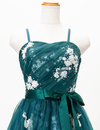 TWEED DRESS(ツイードドレス)のグリーンブラックロングドレス・オーガンジー｜TD1833-GNBKのトルソー上半身正面ストラップ着用画像です。