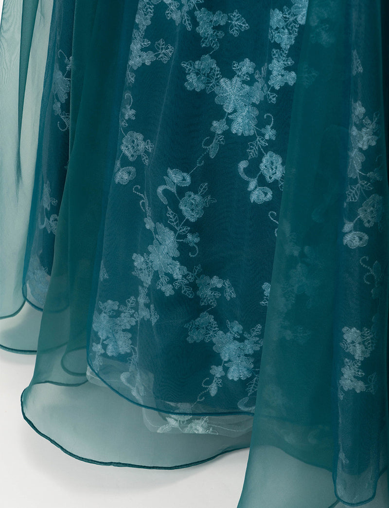 TWEED DRESS(ツイードドレス)のグリーンブラックロングドレス・オーガンジー｜TD1833-GNBKのスカート裾拡大画像です。