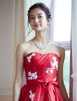 TWEED DRESS(ツイードドレス)のレッドロングドレス・オーガンジー｜TD1833-RDの上半身正面画像です。