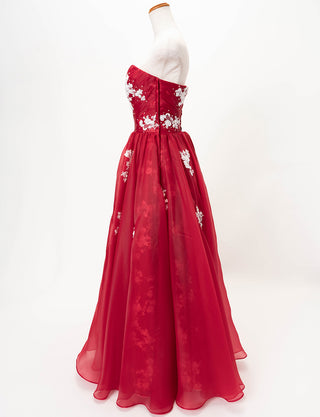 TWEED DRESS(ツイードドレス)のレッドロングドレス・オーガンジー｜TD1833-RDのトルソー全身側面画像です。