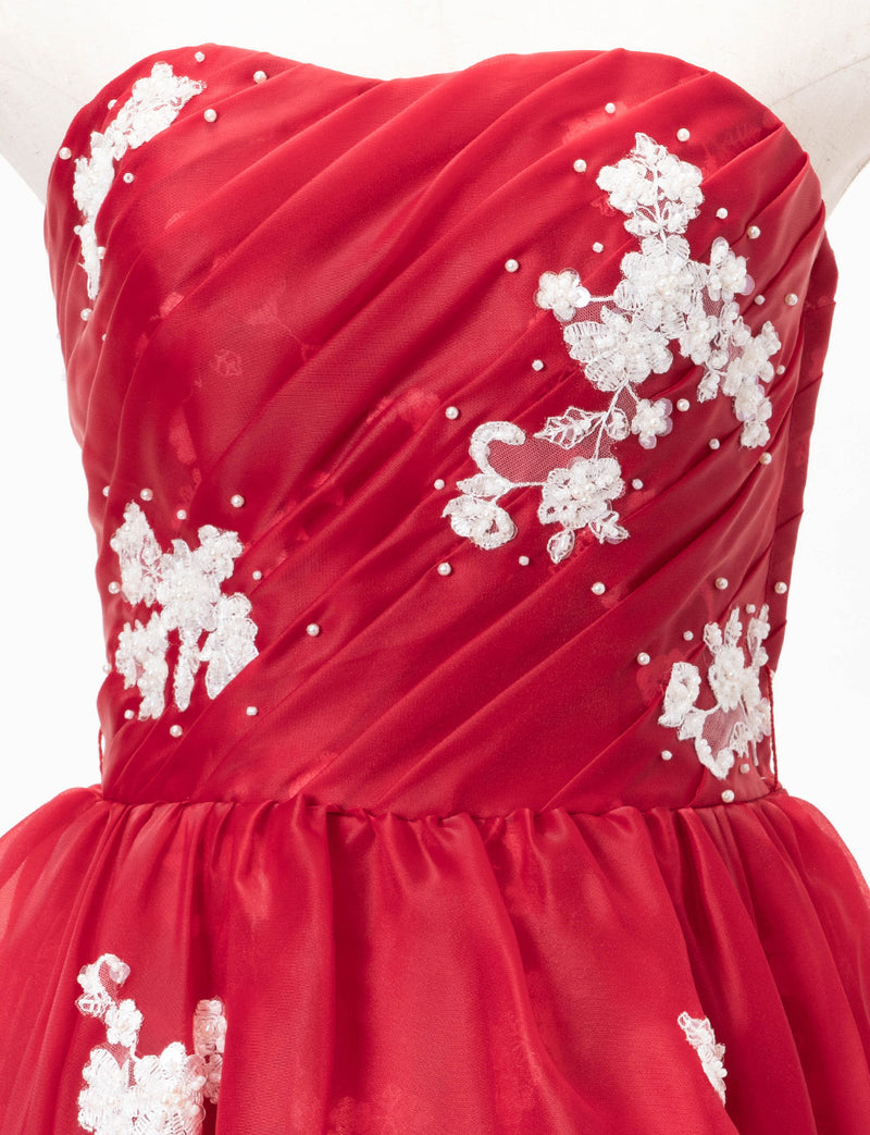 TWEED DRESS(ツイードドレス)のレッドロングドレス・オーガンジー｜TD1833-RDのトルソー上半身正面画像です。