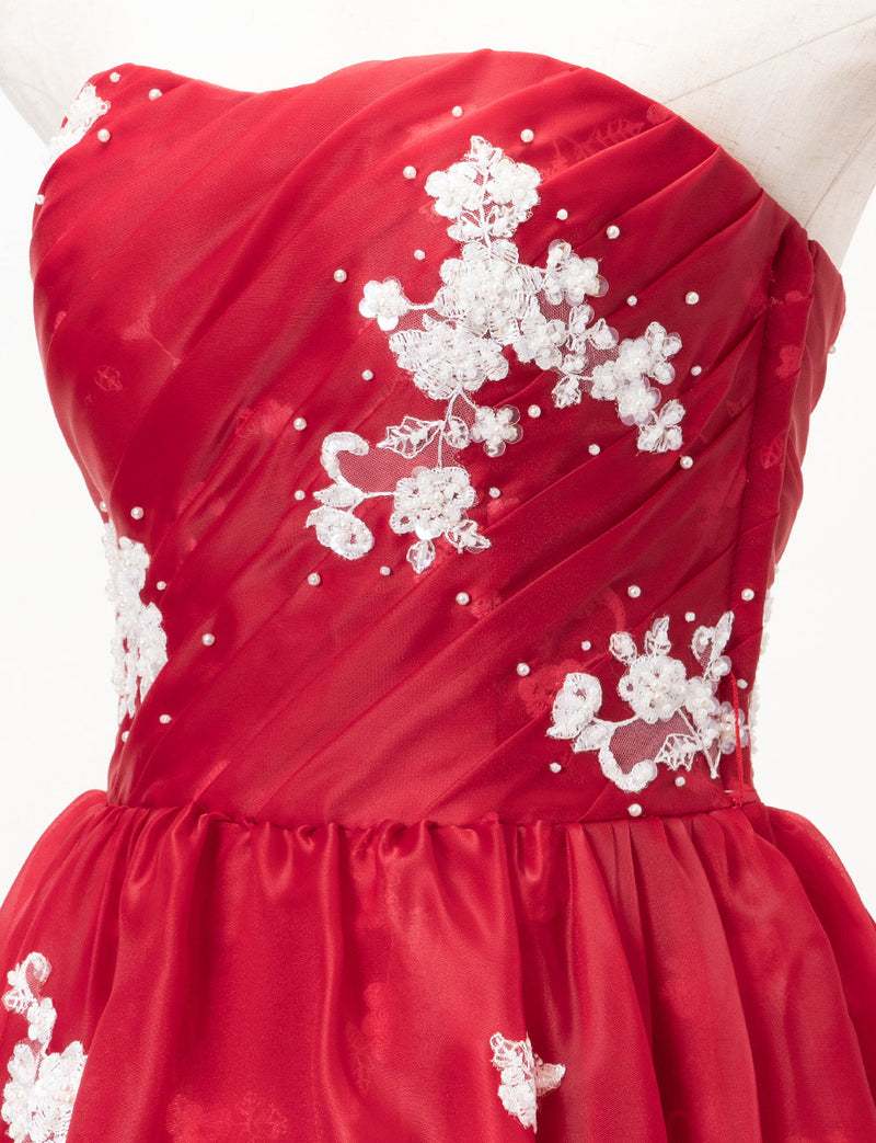 TWEED DRESS(ツイードドレス)のレッドロングドレス・オーガンジー｜TD1833-RDのトルソー上半身斜め画像です。