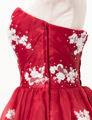 TWEED DRESS(ツイードドレス)のレッドロングドレス・オーガンジー｜TD1833-RDのトルソー上半身側面画像です。