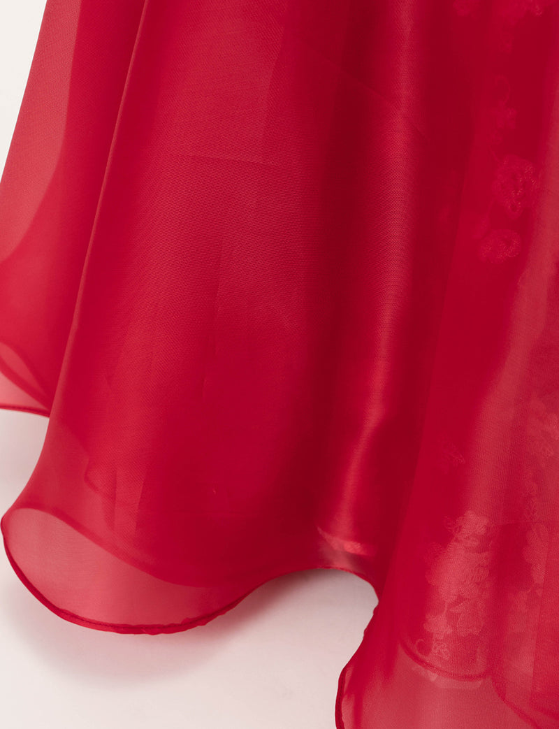 TWEED DRESS(ツイードドレス)のレッドロングドレス・オーガンジー｜TD1833-RDのスカート裾拡大画像です。