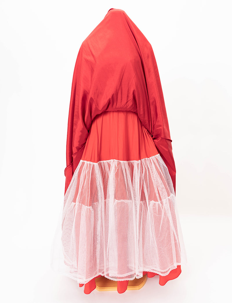 TWEED DRESS(ツイードドレス)のレッドロングドレス・オーガンジー｜TD1833-RDのスカートパニエ画像です。