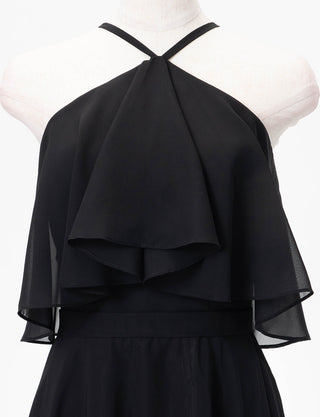 TWEED DRESS(ツイードドレス)のブラックロングドレス・シフォン｜TD1835-BKのトルソー上半身正面画像です。