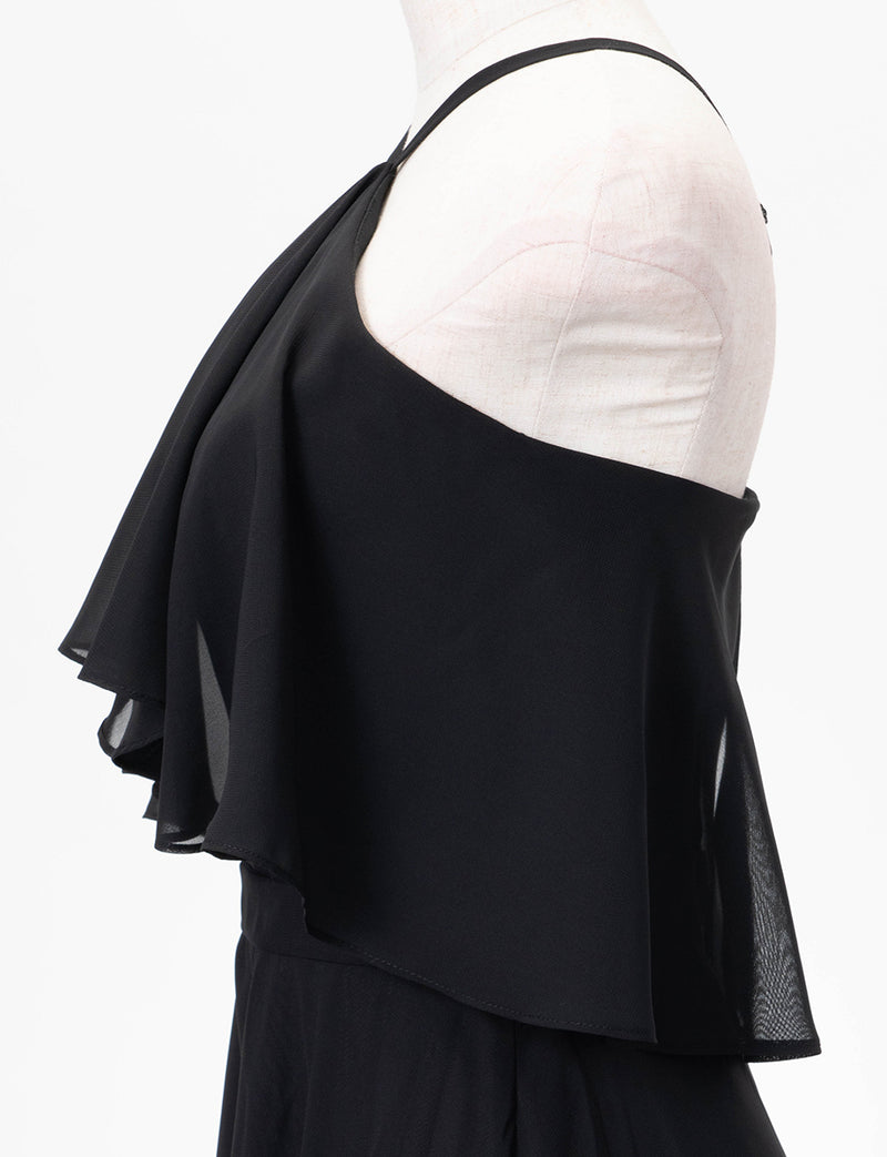 TWEED DRESS(ツイードドレス)のブラックロングドレス・シフォン｜TD1835-BKのトルソー上半身側面画像です。