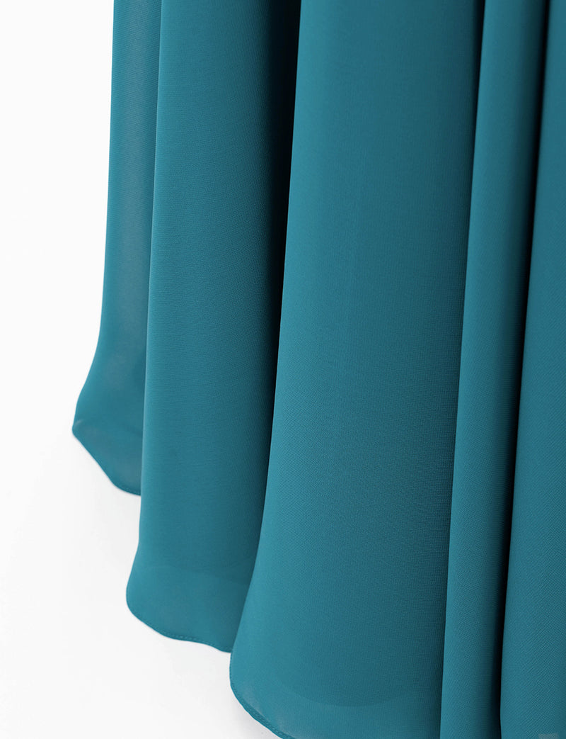 TWEED DRESS(ツイードドレス)のペトロールグリーンロングドレス・シフォン｜TD1835-PTGNのスカート裾拡大画像です。