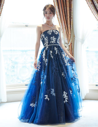 TWEED DRESS(ツイードドレス)のダークネイビーロングドレス・チュール｜TD1837-DNYの全身正面画像です。
