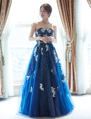 TWEED DRESS(ツイードドレス)のダークネイビーロングドレス・チュール｜TD1837-DNYの全身正面画像です。
