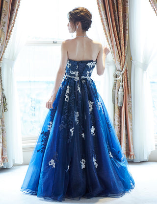 TWEED DRESS(ツイードドレス)のダークネイビーロングドレス・チュール｜TD1837-DNYの全身背面画像です。