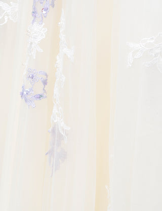 TWEED DRESS(ツイードドレス)のアイボリー×ラベンダーロングドレス・チュール｜TD1837-IYLVのスカート生地拡大画像です。