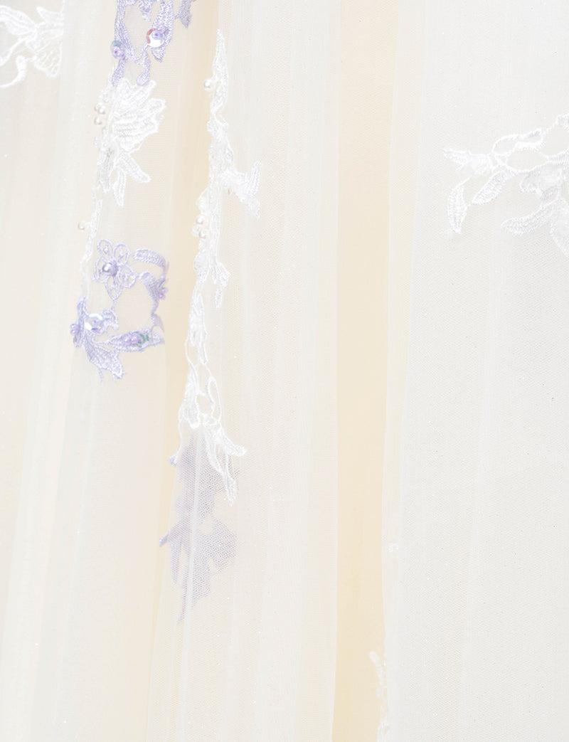 TWEED DRESS(ツイードドレス)のアイボリー×ラベンダーロングドレス・チュール｜TD1837-IYLVのスカート生地拡大画像です。