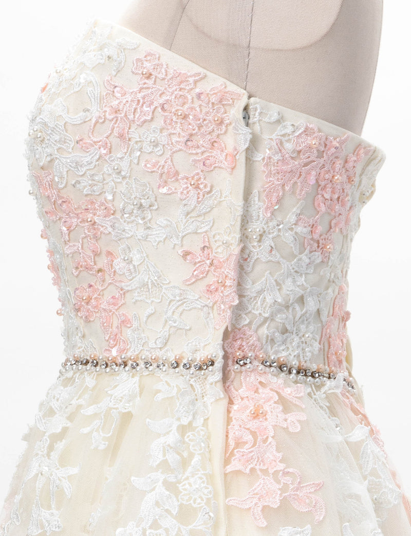 TWEED DRESS(ツイードドレス)のアイボリー×ピンクロングドレス・チュール｜TD1837-IYPKのトルソー上半身側面画像です。
