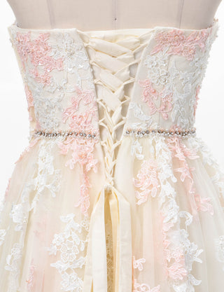 TWEED DRESS(ツイードドレス)のアイボリー×ピンクロングドレス・チュール｜TD1837-IYPKのトルソー上半身背面画像です。