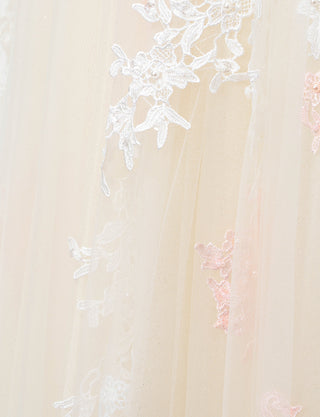 TWEED DRESS(ツイードドレス)のアイボリー×ピンクロングドレス・チュール｜TD1837-IYPKのスカート生地拡大画像です。