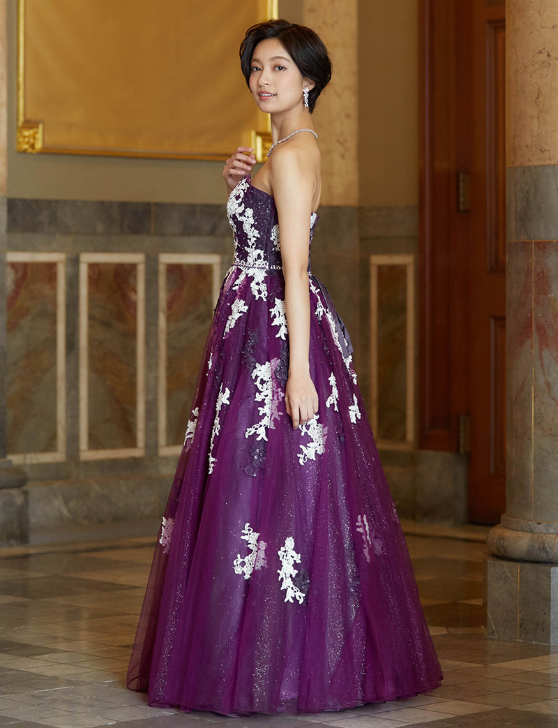 TWEED DRESS(ツイードドレス)のプラムロングドレス・チュール｜TD1837-PMの全身側面画像です。