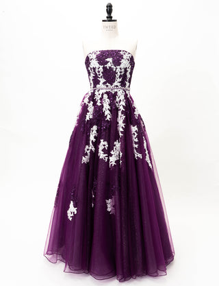 TWEED DRESS(ツイードドレス)のプラムロングドレス・チュール｜TD1837-PMのトルソー全身正面画像です。