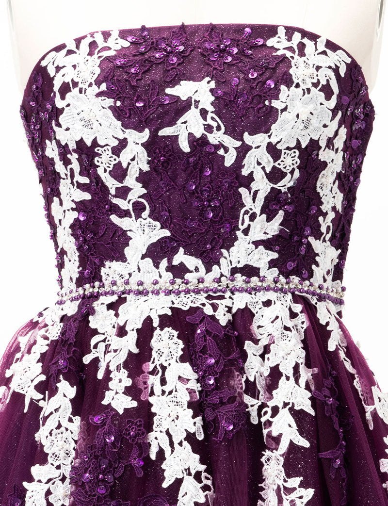 TWEED DRESS(ツイードドレス)のプラムロングドレス・チュール｜TD1837-PMのトルソー上半身正面画像です。