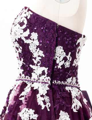 TWEED DRESS(ツイードドレス)のプラムロングドレス・チュール｜TD1837-PMのトルソー上半身側面画像です。