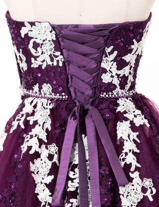 TWEED DRESS(ツイードドレス)のプラムロングドレス・チュール｜TD1837-PMのトルソー上半身背面画像です。