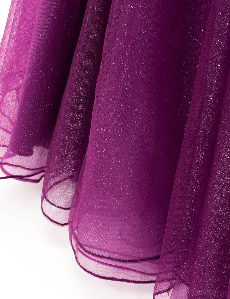 TWEED DRESS(ツイードドレス)のプラムロングドレス・チュール｜TD1837-PMのスカート裾拡大画像です。