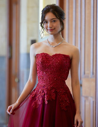 TWEED DRESS(ツイードドレス)のレッドブラックロングドレス・チュール｜TD1840-RBKの上半身正面画像です。