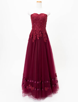 TWEED DRESS(ツイードドレス)のレッドブラックロングドレス・チュール｜TD1840-RBKのトルソー全身正面画像です。